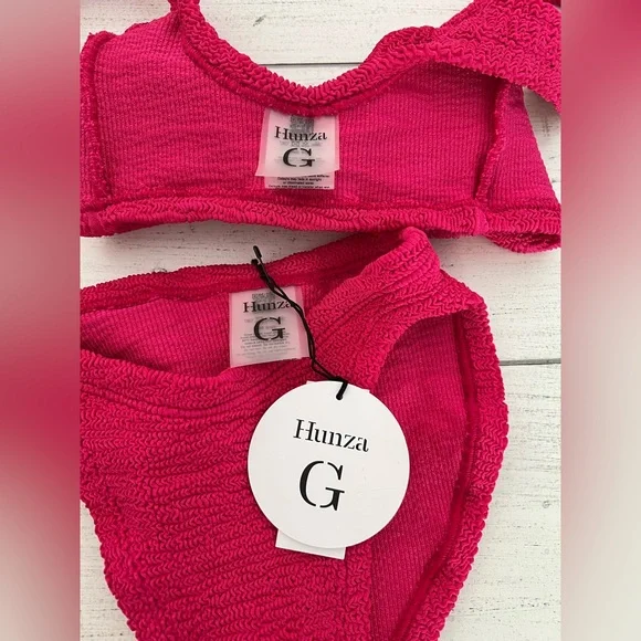 Hunza G Juno Two Piece Crinkle Bikini Swim Set Raspberry Pink NWT OS - Picture 14 of 16